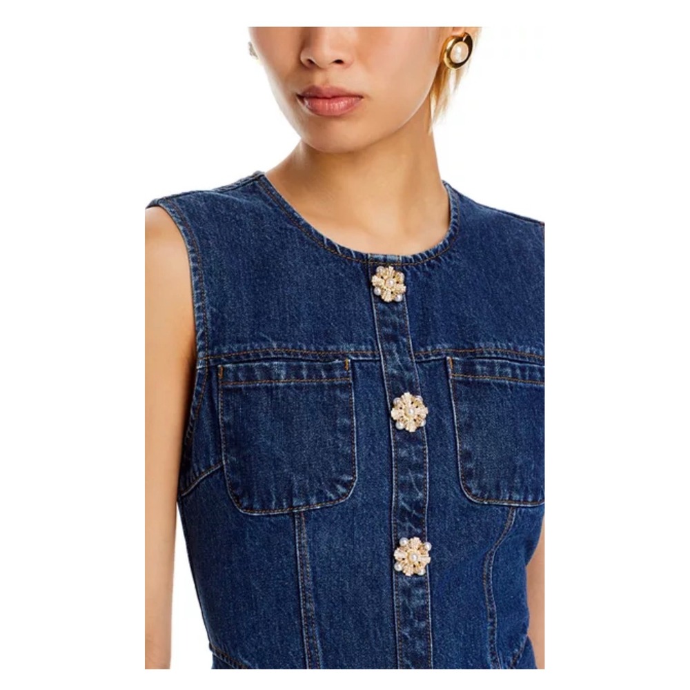 Self-Portrait Skater Denim Mini Dress  Button Fit Flare US‎ 12 UK 16 - Picture 3 of 10